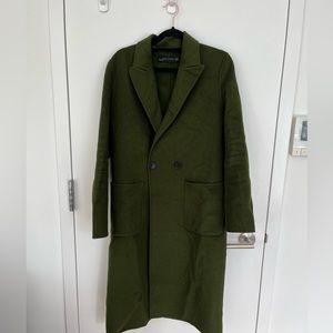 Zara women’s green single breasted long coat size x small